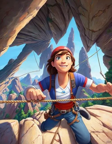 A mountain that rock climbers like to climb.,mountain guide,dipper,pinocchio,princess anna,rockclimbing,rock climbing,lilo,adventurer,agnes,mulan,the spirit of the mountains,disney character,cg artwor