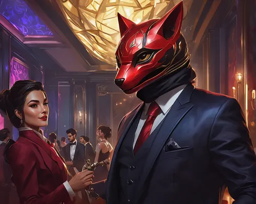 masquerade,with the mask,suit actor,wedding icons,wedding couple,exclusive banquet,custom portrait,the suit,concierge,game art,venetian mask,negroni,masked man,red super hero,cg artwork,red tie,suit of spades,couple goal,business icons,suit,Conceptual Art,Fantasy,Fantasy 14