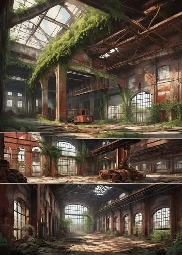 abandoned train station,abandoned places,abandoned factory,backgrounds,abandoned place,empty factory,industrial hall,lost place,warehouses,industrial ruin,old factory,environments,industrial plant,atriums,panoramas,lost places,abandoned building,hangars,background design,warehouse,Unique,Design,Infographics