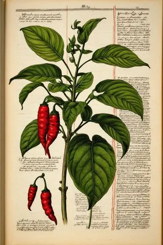 Alexanfer von Humbolt, old paper page in encyclopedia, Botanical Ink Drawings, tropical pepper plant, shades and lines, old manuscript, earthy tones, artistic technique and craftsmanship, Herbier Tonn