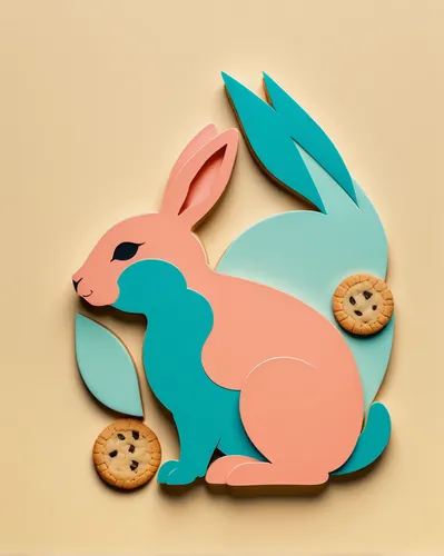 cutout cookie,deco bunny,wood rabbit,stylized macaron,rabbits and hares,easter theme,whimsical animals,easter rabbits,rabbit,bunny,easter pastries,teal digital background,easter background,easter bunny,airbnb icon,dribbble,vector illustration,peter rabbit,retro easter card,nest easter,Unique,Paper Cuts,Paper Cuts 05