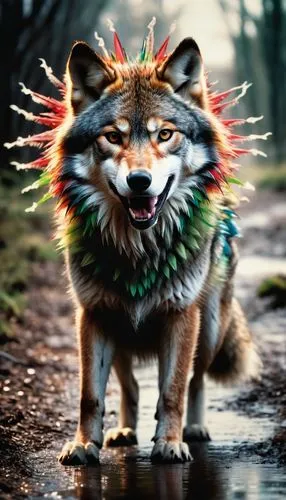 native american indian dog,forest king lion,forest animal,wild dog,firefox,wild animal,new world porcupine,canidae,totem animal,shamanic,anthropomorphized animals,furta,animals play dress-up,flower animal,war bonnet,howling wolf,dhole,wild life,wolf bob,mozilla,Photography,Documentary Photography,Documentary Photography 02