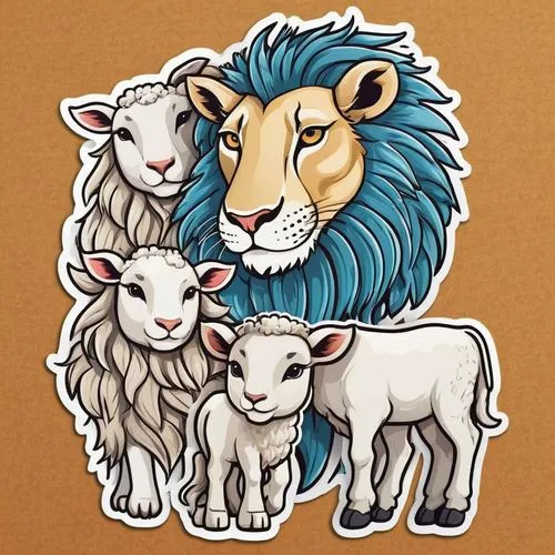 white lion family,lion children,animal stickers,lions,white lion,male lions,lion white,lion father,cow-goat family,animal icons,kawaii animal patches,shear sheep,sheeps,lions couple,merino sheep,masai lion,zodiac sign leo,two lion,lion,lion - feline,Unique,Design,Sticker