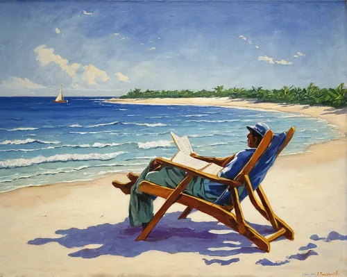 deckchair,beach chair,deckchairs,beach chairs,deck chair,beach furniture,beach landscape,sunlounger,cuba beach,rocking chair,folding chair,summer still-life,chaise,oil painting,hammock,lounger,bench chair,club chair,dream beach,paradise beach,Art,Classical Oil Painting,Classical Oil Painting 38