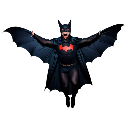 Spooky bat, Halloween theme, dark wings, glowing red eyes, sharp fangs, black cape, full moon, flying pose, close-up face, dramatic lighting, high contrast, cinematic composition, mysterious atmospher