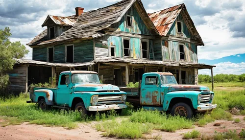 Composite photograph old abandoned homestead and truck by randall,abandoned old international truck,bannack international truck,abandoned international truck,dilapidated,rust truck,rusted old internat