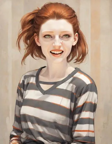 a girl's smile,girl in t-shirt,digital painting,pippi longstocking,killer smile,portrait of a girl,girl portrait,nora,clementine,redhead doll,redheads,mime,grin,lilian gish - female,world digital painting,red-haired,cinnamon girl,girl with cereal bowl,redheaded,portrait background,Digital Art,Classicism