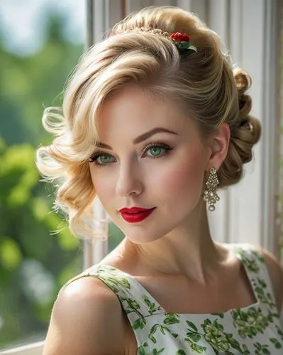 vintage makeup,updo,vintage woman,retro pin up girl,vintage girl,pin up girl,pin-up girl,romantic portrait,pin-up model,vintage women,red lipstick,beautiful young woman,romantic look,retro pin up girls,50's style,blonde woman,pin up,pin up christmas girl,retro woman,retro women,Photography,General,Natural