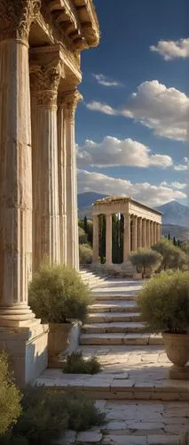 greek temple,peristyle,erechtheion,leptis,celsus library,segesta,dougga,laodicea,hierapolis,panathenaic,artemis temple,tiryns,volubilis,pergamon,doric columns,amphipolis,erechtheus,temple of hercules,ephesus,parthenon,Conceptual Art,Oil color,Oil Color 16