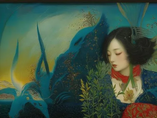 geisha girl,japanese art,chinese art,geisha,amano,japanese woman,oriental painting,girl in the garden,han thom,kitsune,mystical portrait of a girl,girl picking flowers,oriental girl,luo han guo,lotus 