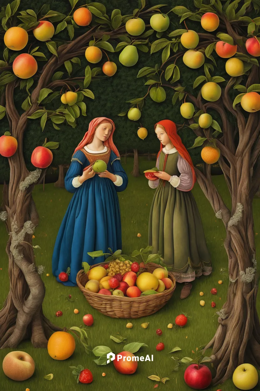 Create a whimsical story about talking fruits at a magical orchard.,girl picking apples,apple harvest,cart of apples,apple trees,basket of apples,apple pair,apple orchard,apple tree,red apples,apples,