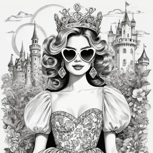 disneyfied,fairy tale character,peignoir,fantasyland,princess sofia,vintage illustration,Illustration,Black and White,Black and White 30