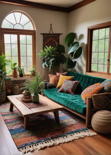 sunroom,sitting room,living room,family room,home interior,livingroom,hardwood floors,chaise lounge,mid century modern,great room,kilim,interior decor,mid century house,daybeds,persian norooz,beautiful home,boho,bonus room,rugs,contemporary decor,Illustration,Japanese style,Japanese Style 12