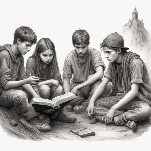 children studying,children drawing,e-book readers,game illustration,kids illustration,children learning,readers,book illustration,coloring pages kids,sci fiction illustration,wizards,teenagers,generation,ereader,young people,youth book,students,game drawing,mobile devices,group work,Illustration,Black and White,Black and White 35