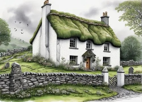 thatched cottage,houses clipart,country cottage,cottages,thatch roofed hose,cawdor,traditional house,schottland,thatched,dalgleish,llangurig,merionethshire,cottage,stone houses,ecosse,witch's house,innisfallen,ancient house,ireland,home landscape,Illustration,Black and White,Black and White 11