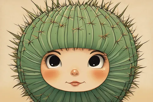 prickle,prickly,kawaii cactus,cactus,prickly flower,barrel cactus,maguey worm,hedgehog cactus,san pedro cactus,hedgehog child,sea-urchin,agave,cacti,moonlight cactus,sea urchin,daikon,prickly pear,fishbone cactus,urchin,pineapple head,Illustration,Japanese style,Japanese Style 15