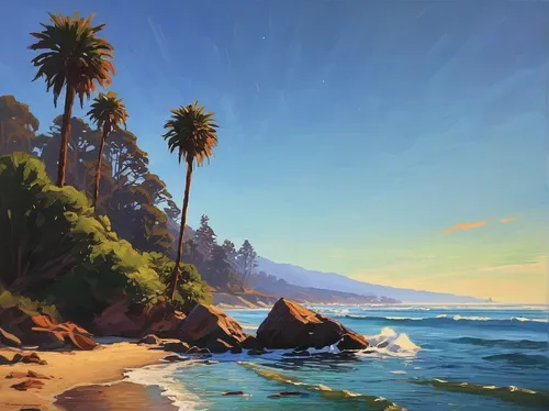 beach landscape,coastal landscape,california,laguna beach,beach scenery,pacific coastline,catalina island,santa barbara,mountain beach,two palms,palmtrees,coastline,pacific coast highway,landscape background,sand coast,sunrise beach,cali,sea landscape,cliff beach,palm trees,Conceptual Art,Fantasy,Fantasy 32