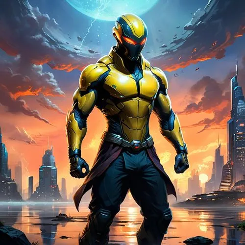 cyrax,yellowjacket,wolverine,kryptarum-the bumble bee,superhero background,daken,Illustration,Realistic Fantasy,Realistic Fantasy 01