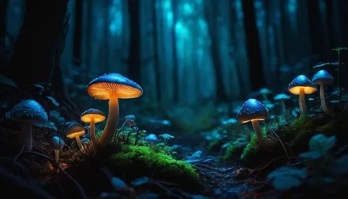 mushroom landscape,blue mushroom,forest floor,mycena,fairy forest,forest mushrooms,forest mushroom,fairytale forest,mushrooms,tiny world,fairy world,fairy village,shrooms,toadstools,cyanescens,psilocybin,cartoon forest,clitocybe,enchanted forest,mushroom island,Conceptual Art,Daily,Daily 32