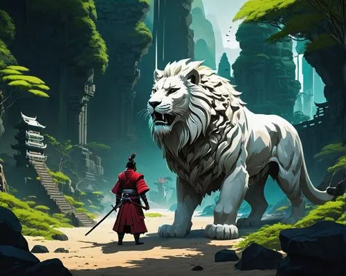 red riding hood,forest king lion,zebari,game illustration,woolfe,inuyasha,red coat,aslan,the wanderer,zira,little red riding hood,redcoat,seregil,lionesses,red cape,lionheart,arenanet,lionrock,lion white,two lion,Conceptual Art,Fantasy,Fantasy 02