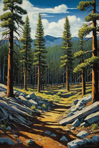 Ghost Towns Painting - Pine Grove Nevada by Evelyne Boynton Grierson,salt meadow landscape,forest landscape,spruce forest,coniferous forest,pine forest,pine trees,spruce-fir forest,temperate coniferou