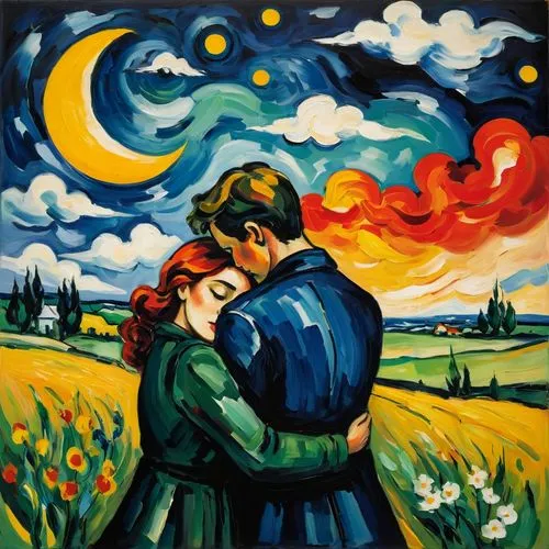 young couple,romantic scene,pechstein,guillaumin,as a couple,romantico,Art,Artistic Painting,Artistic Painting 37