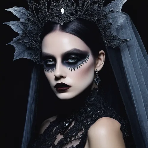 Gothic queen makeup for a spooky Halloween look,gothic fashion,black swan,gothic woman,gothic style,gothic portrait,crow queen,dark gothic mood,mourning swan,queen of the night,dark angel,dead bride,g