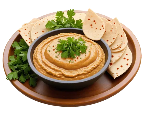 Brown hummus, creamy texture, garnish with paprika, parsley, pita bread, wooden table, shallow depth of field, warm lighting, 3/4 composition, close-up shot, realistic rendering.,humus,hummus,tapenade