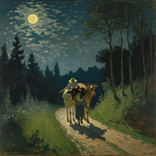 night scene,gogh,caminos,burchfield,vincent van gough,highwaymen,Art,Artistic Painting,Artistic Painting 04