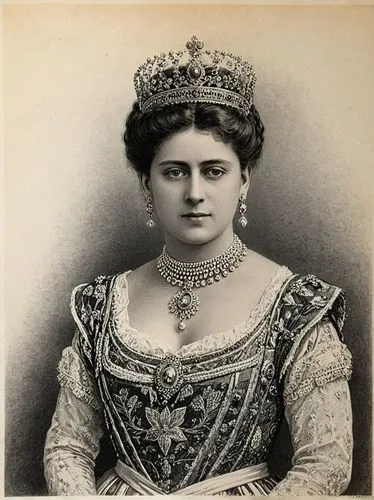 Black and white steel engraving, 1900: MARY (née von Teck), then Princess of Wales,an old po of a queen wearing the same dress,elizabeth ii,qeii,maharani,kohinoor,irani,koningin,Illustration,Black and