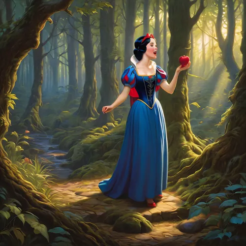 snow white,fantasy picture,ballerina in the woods,red riding hood,girl in a long dress,pocahontas,queen of hearts,belle,bluestocking,nessarose,little red riding hood,world digital painting,duchesse,hildebrandt,a fairy tale,gothel,forest path,enchanted forest,fantasy portrait,fantasy art,Conceptual Art,Fantasy,Fantasy 28