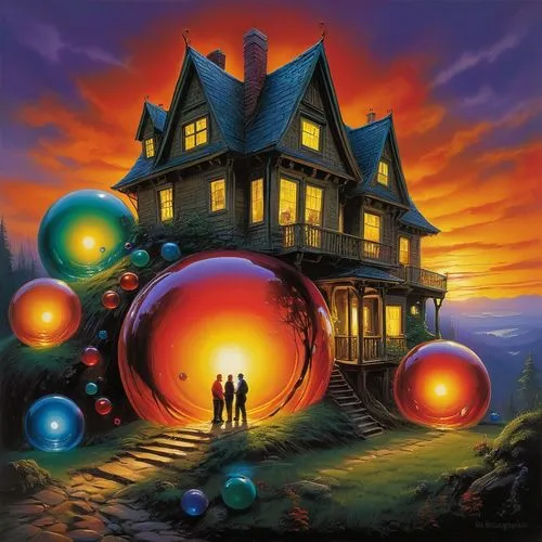 marillion,dreamhouse,fantasy picture,crystal ball,houses clipart,mysterium,Illustration,Realistic Fantasy,Realistic Fantasy 32