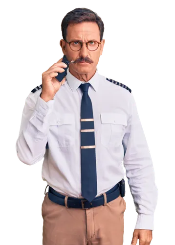 Middle-aged man, inspector uniform, serious expression, glasses, short brown hair, mustache, white shirt, black tie, police badge, holding magnifying glass, standing, confident pose, realistic texture