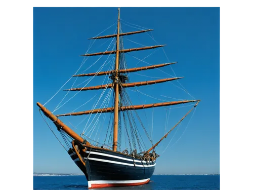 Yardarm, sailing ship, wooden mast, horizontal beam, ropes and pulleys, metal fittings, intricate details, sunny day, clear blue sky, few white clouds, slight breeze, gentle swaying motion, 3/4 compos