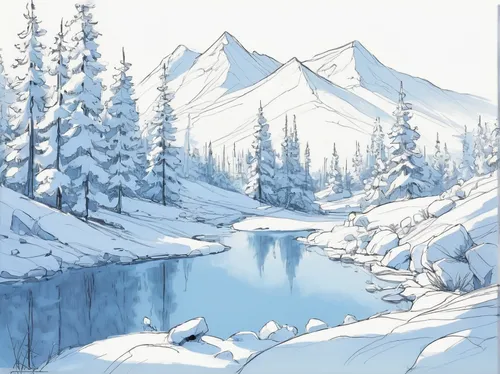 winter background,snow landscape,winter landscape,snowy landscape,winter lake,snow drawing,snowfield,ice landscape,snowy peaks,snowy mountains,snow scene,salt meadow landscape,snow mountains,christmas landscape,snow mountain,moraine,glacial lake,christmas snowy background,winter forest,boreal,Illustration,Black and White,Black and White 08