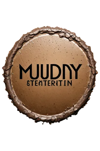 Muddy terrain, logo design, circular shape, brown color, rough texture, 3D effect, glossy finish, metallic material, bold font, centered composition, low-angle view, dramatic lighting, high contrast.,