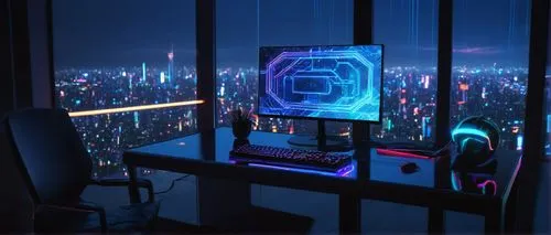 computer workstation,computer desk,desktop computer,computer room,pc tower,computer screen,new concept arms chair,pc,desk,the computer screen,cyberpunk,computer art,blur office background,computer,computer game,computer monitor,cyber,cyclocomputer,lures and buy new desktop,lan,Illustration,Japanese style,Japanese Style 12