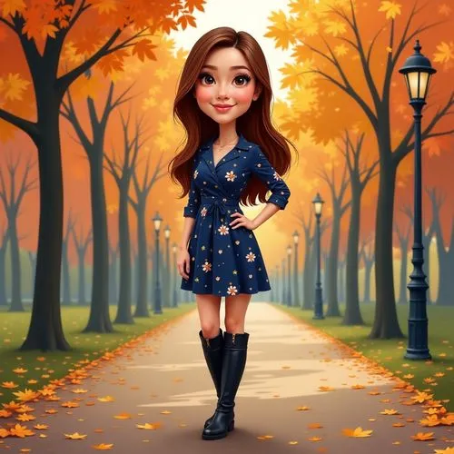 autumn background,dressup,autumn theme,cute cartoon character,cute cartoon image,autumn walk