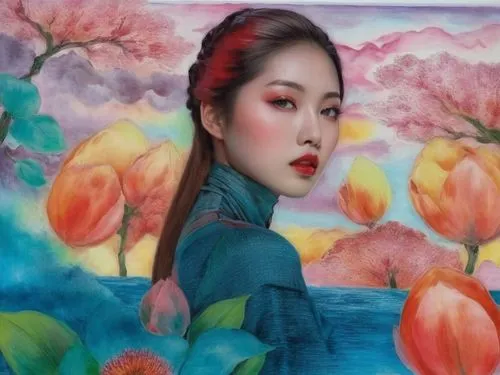 oriental painting,xueying,jianying,vietnamese woman,jianfeng,xiaofei,Illustration,Japanese style,Japanese Style 18