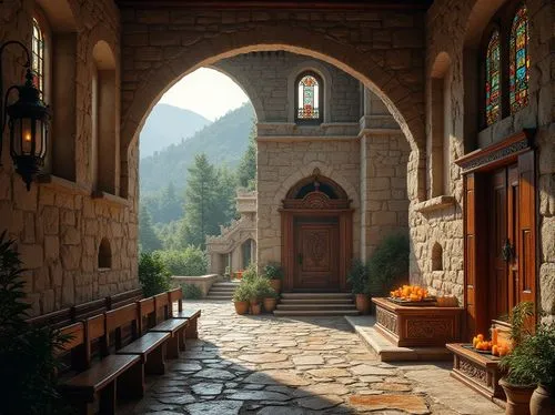 church painting,monastery,kotor,chapel,jermuk,pilgrimage chapel,decani,monasteries,courtyard,church door,theed,entranceway,the threshold of the house,entryway,santuario,inside courtyard,cave church,porch,gandzasar,grotto,Photography,General,Realistic