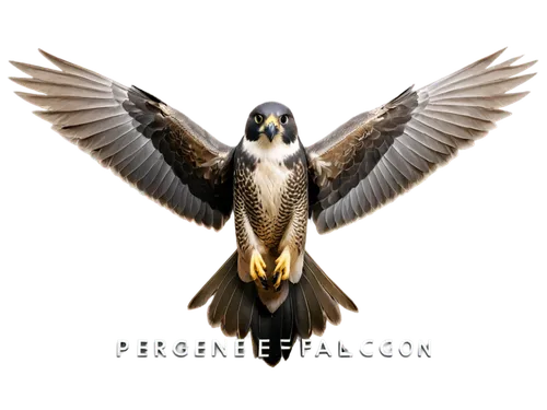 Peregrine falcon logo, silver feather details, sharp beak, piercing brown eyes, strong wings spread wide, abstract modern design, metallic texture, chrome finish, circular composition, low-angle view,