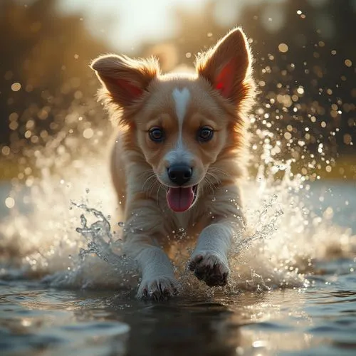 dog in the water,splaying,splashing,water splash,dog running,splashing around,Photography,General,Fantasy