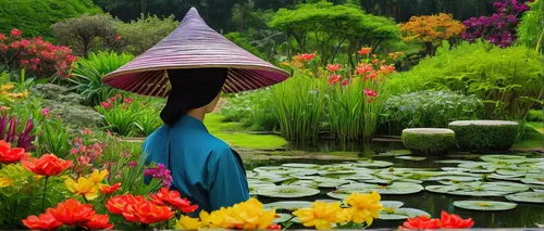 asian conical hat,lotus pond,pond flower,lotuses,lotus flowers,splendor of flowers,giant water lily,vietnamese woman,lotus on pond,lotus plants,water lotus,lotus blossom,water lily,conical hat,sacred lotus,flower background,waterlily,lily pond,flower of water-lily,water lily flower,Conceptual Art,Graffiti Art,Graffiti Art 02