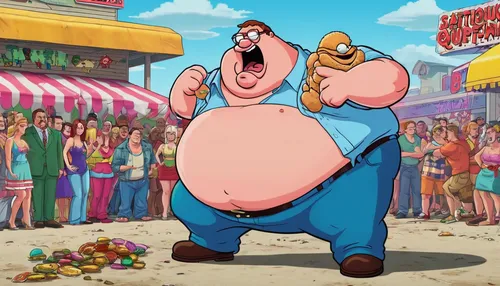 cartoon people,animated cartoon,gluttony,carbossiterapia,competitive eating,retro cartoon people,oktoberfest background,fried food,cartoon character,muffuletta,junk food,pig roast,peter,popeye village,hamburgers,nungesser and coli,porker,chowder,milkshake,cartoon video game background,Illustration,Vector,Vector 19