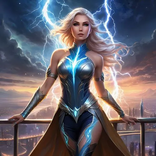 goddess of justice,metahuman,titanis,thundra,electrify,lilandra,Illustration,Realistic Fantasy,Realistic Fantasy 01