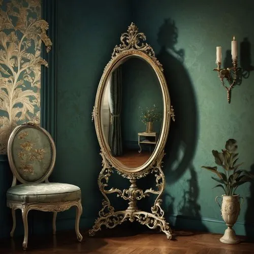 rococo,the mirror,mirror frame,magic mirror,gustavian,miroir,Illustration,Realistic Fantasy,Realistic Fantasy 35