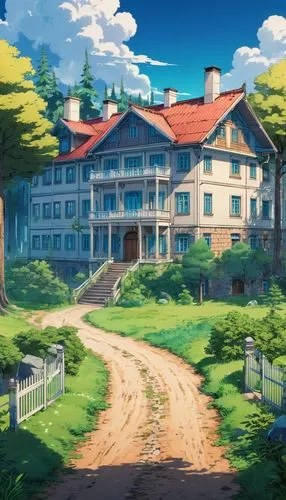 country estate,violet evergarden,dormitory,dreamhouse,sylvania,country hotel,ghibli,kotoko,clannad,apartment house,country house,maplecroft,shinbo,springside,ludgrove,tsumugi kotobuki k-on,retirement home,apartment complex,dorms,forest house,Illustration,Japanese style,Japanese Style 03