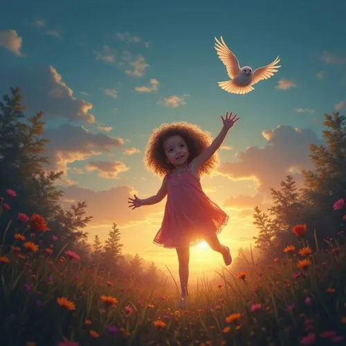 little girl in wind,flying girl,children's background,dove of peace,heatherley,anjo,Photography,General,Realistic