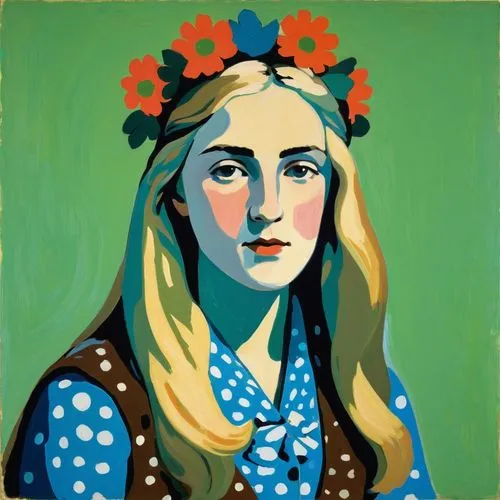 girl in a wreath,girl in flowers,jessamine,portrait of a girl,matisse,young woman,Art,Artistic Painting,Artistic Painting 40