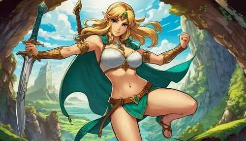 elza,nami,ashitaba,background ivy,tiki,fae,goddess of justice,venera,link,meteora,caerula,female warrior,ivy,sorceress,eufiliya,mara,wood elf,jessamine,alania,fantasia,Illustration,Retro,Retro 13